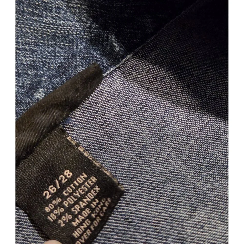 Venezia Plus Sz 26/28 Blue Stretch Jean Jacket Blazer Ruffle Pocket Tie Back